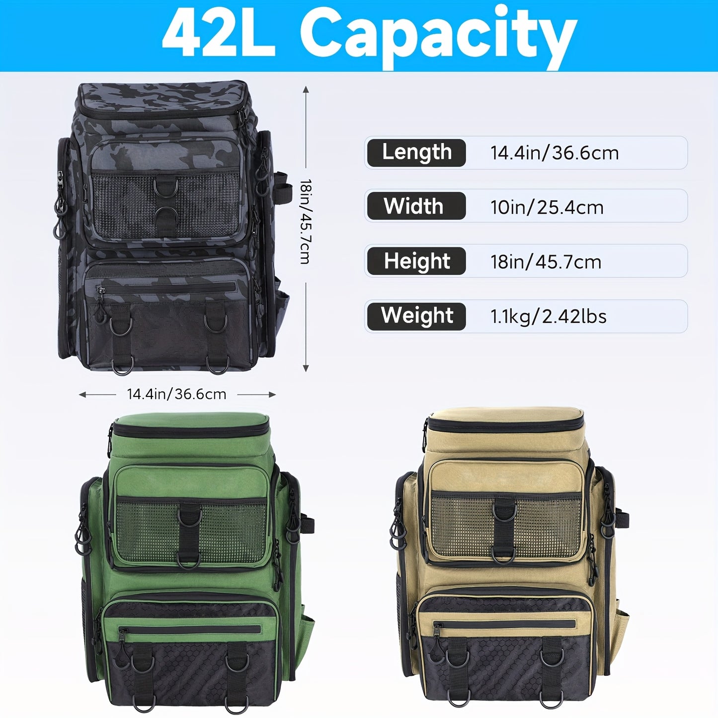 Fishing Backpack With Rod Holders Durable Polyester Bag