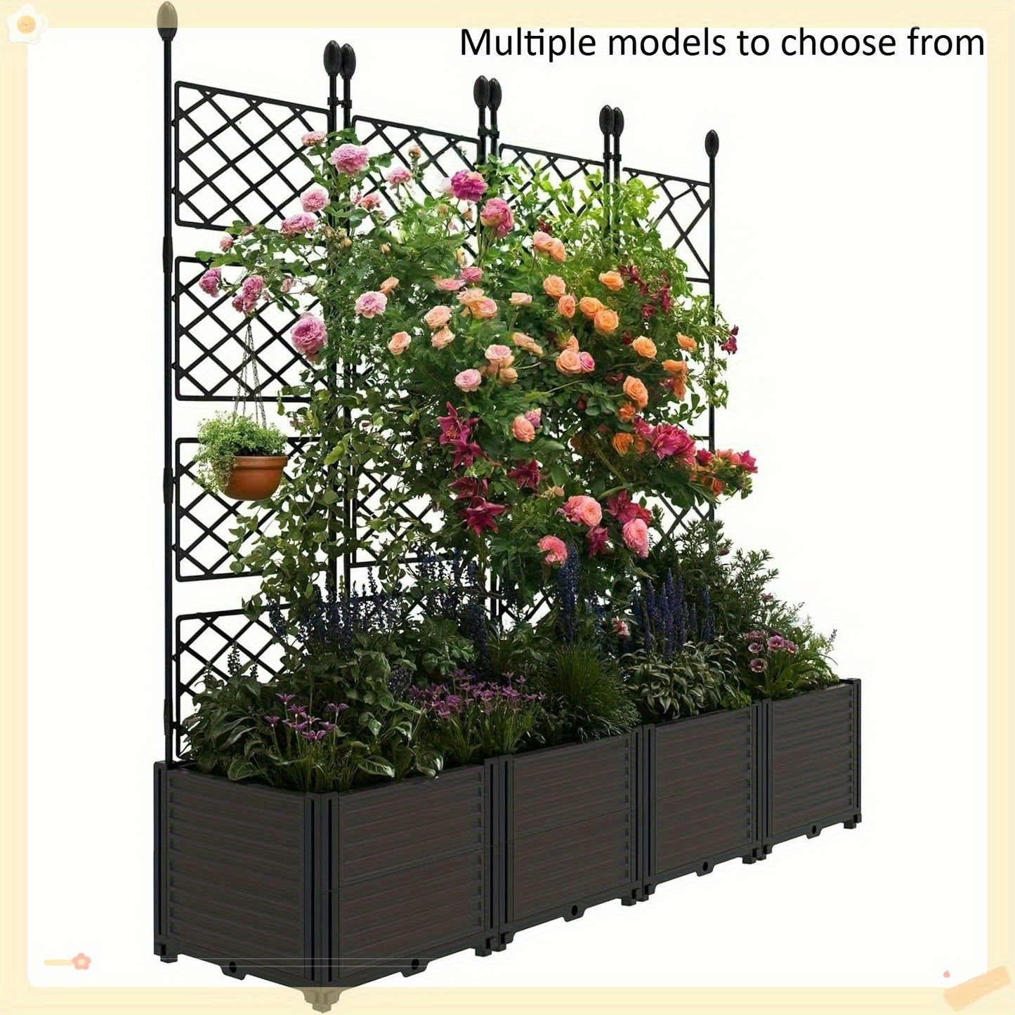 Plastic Planter Box With Trellis Garden Bed On Wheels