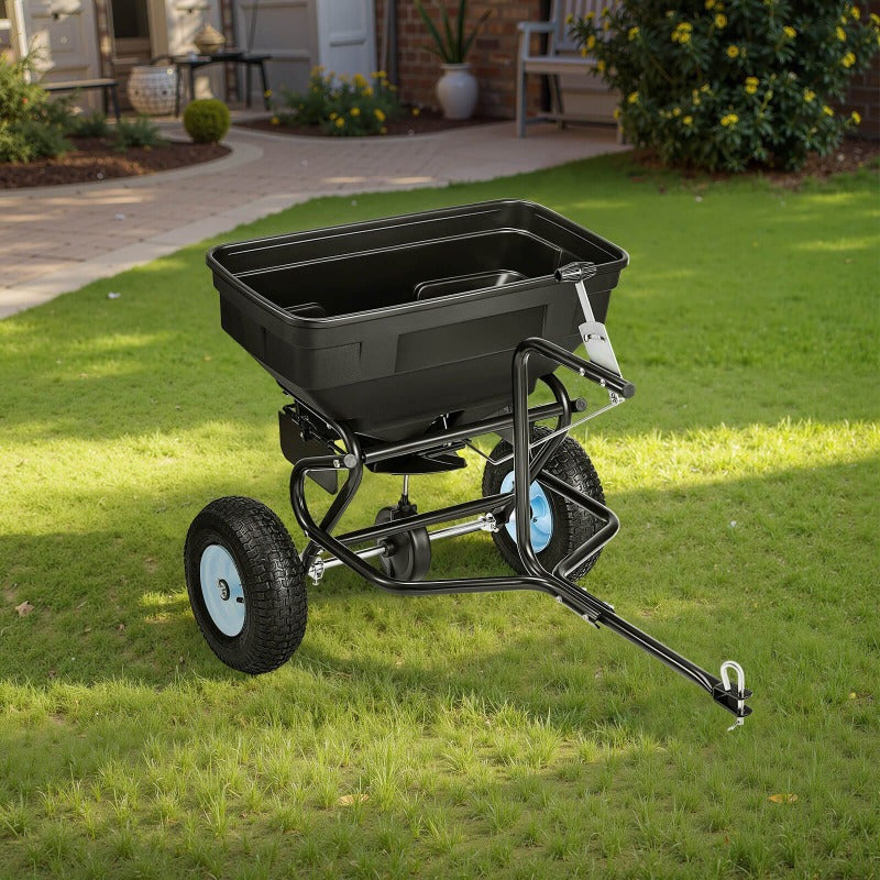 TowBehind Backpack Style Lawn Spreader With Terrain Wheels