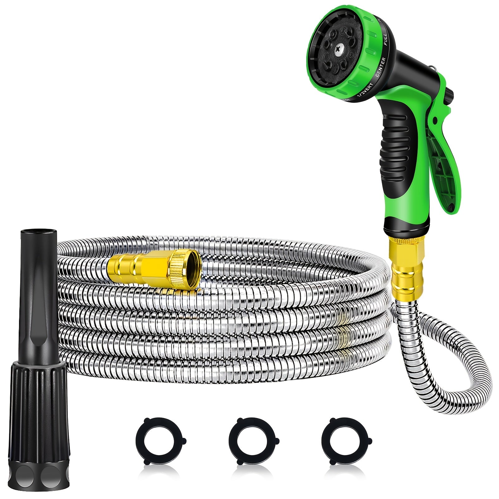 Stainless Steel Flexible Garden Hose with Green Spray Nozzle - Parry's Picks