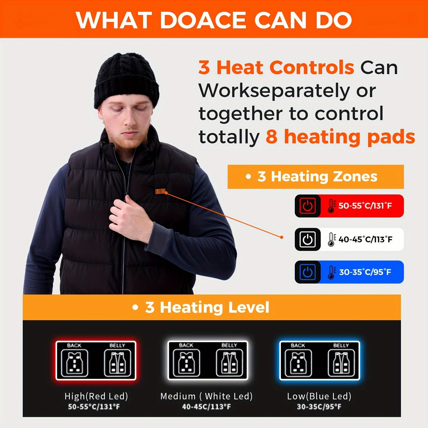 Ortizan Universal Heated Jacket For Men And Women, Electric Thermal Vest, Lightweight And Warm, With Battery Pack, Outdoor Heating Body Gear, Suitable For Winter Hunting, Skiing And Other Activities.