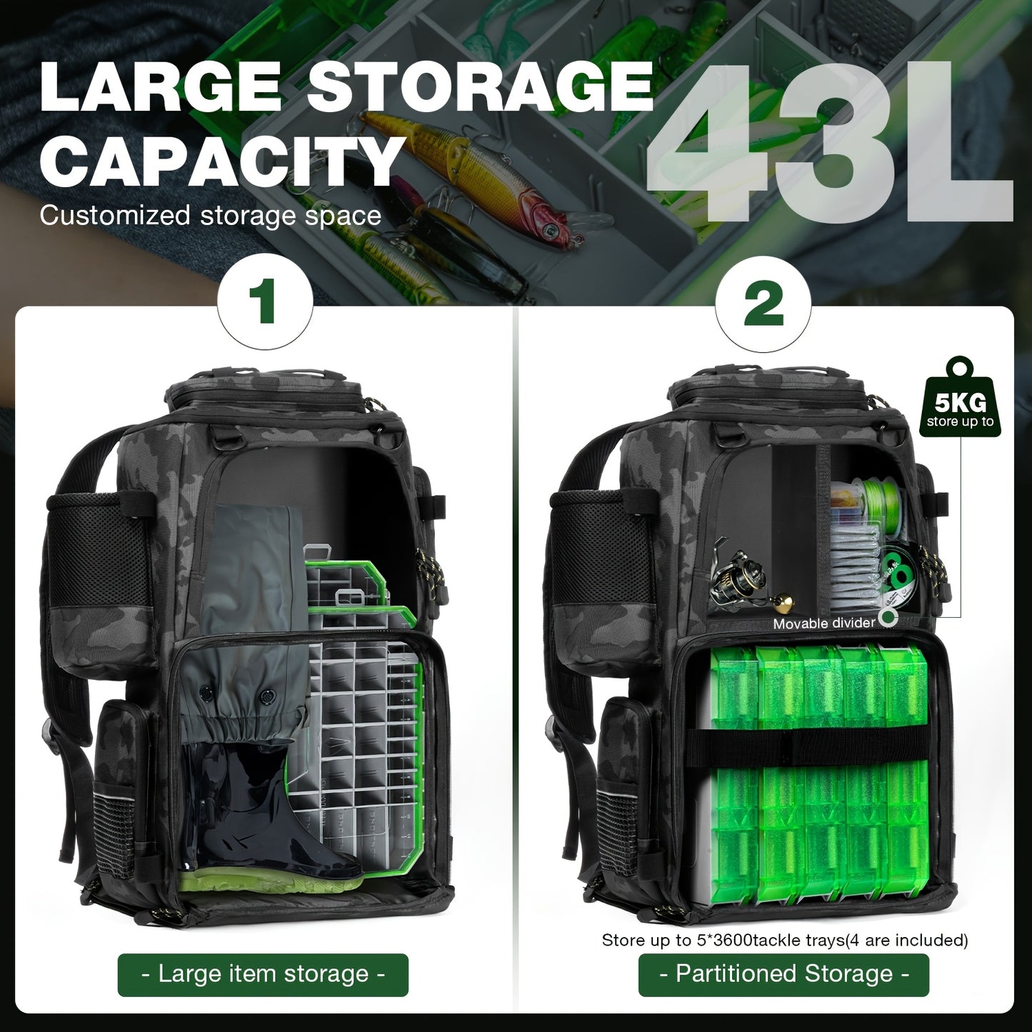 Ghosthorn Fishing Backpack With 4 Boxes Rod Holder