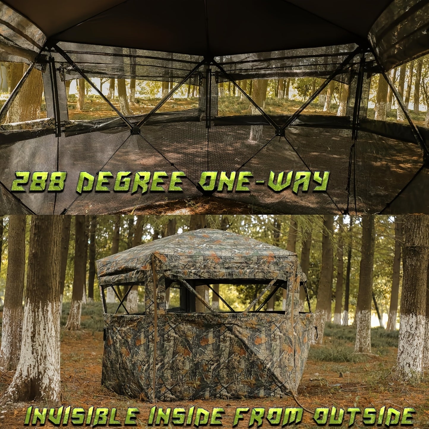 Heavy-Duty Pop-Up Hunting Blind - 288-Degree Wide-Angle Coverage, 3-4 Person Deer Blind with Quick Setup, Portable Ground Blind with Sturdy Frame for Hunting, Camouflage Outdoor Shelter (Compatible with Trees/Grass), Deer Hun