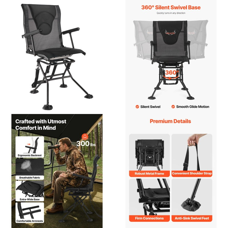 Hunting Chair 360 Degree Swivel Silent Foldable Blind Chair Armrests - Parry's Picks