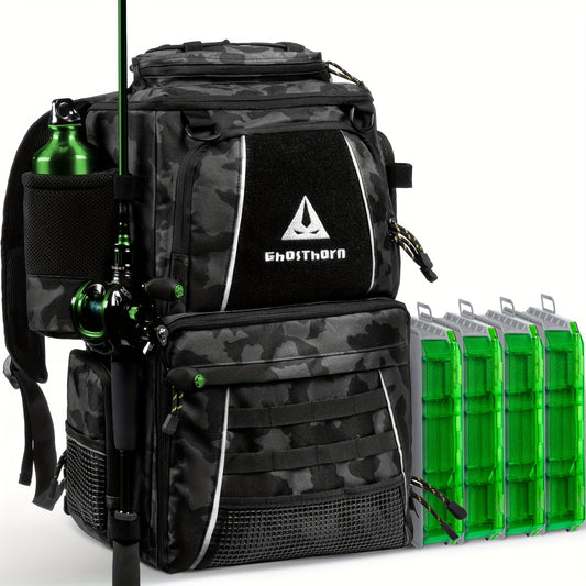 Ghosthorn Fishing Tackle Backpack With TackleBoxes RodHolder