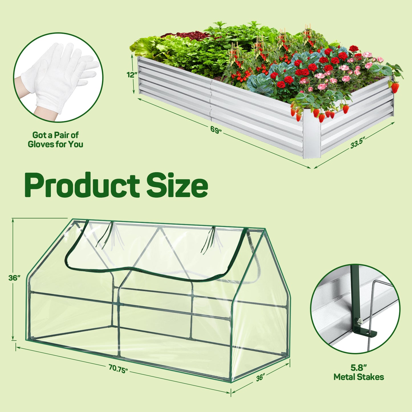 Galvanized Raised Garden Bed With Cover And Greenhouse Kit