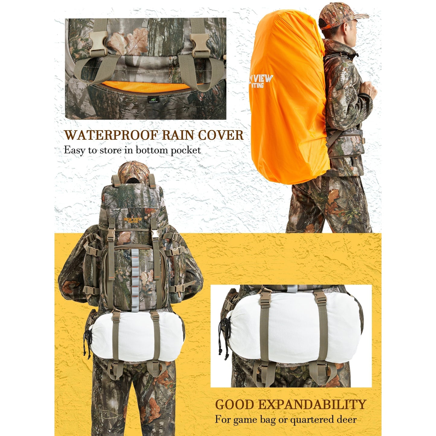 New View Camo Hunting Backpack For Men Waterproof Rain Cover