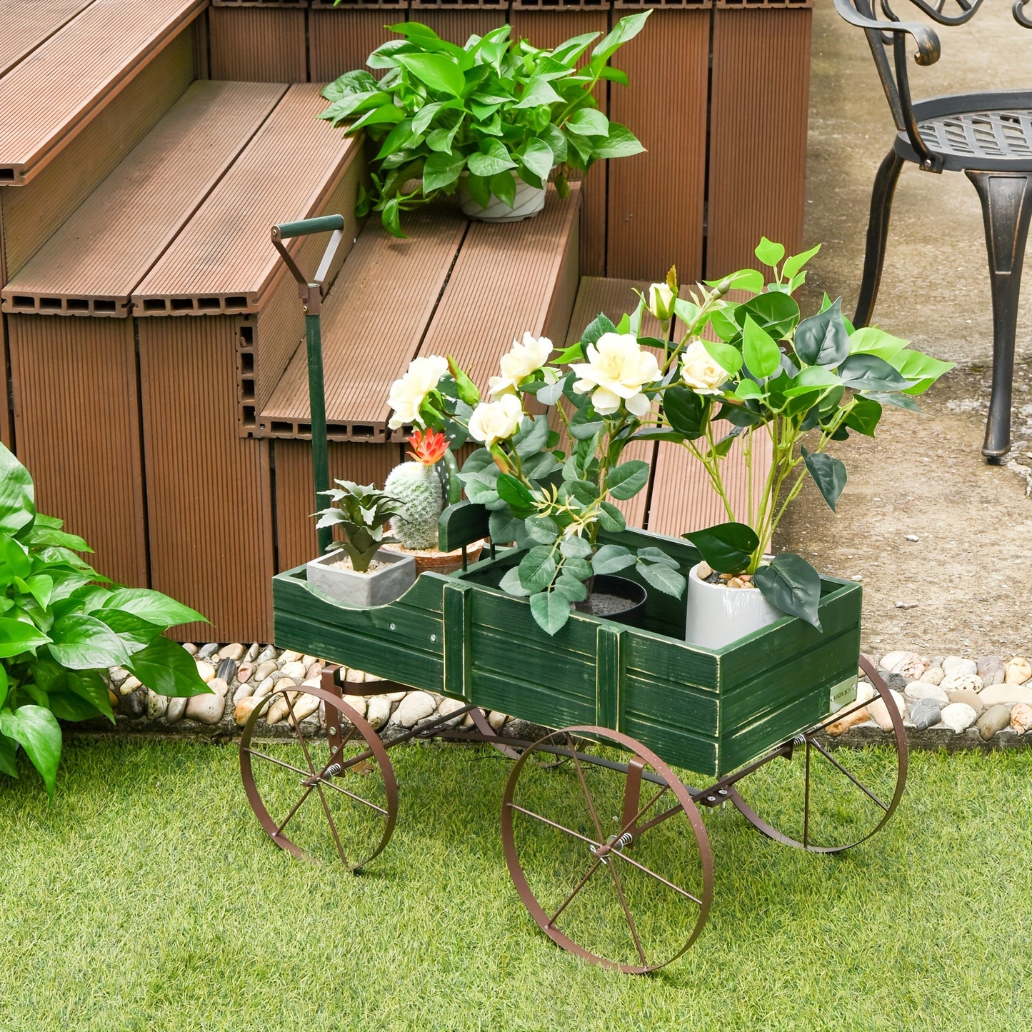 COSTWAY Wooden Garden Planter Wagon with Metal Wheels - Parry's Picks