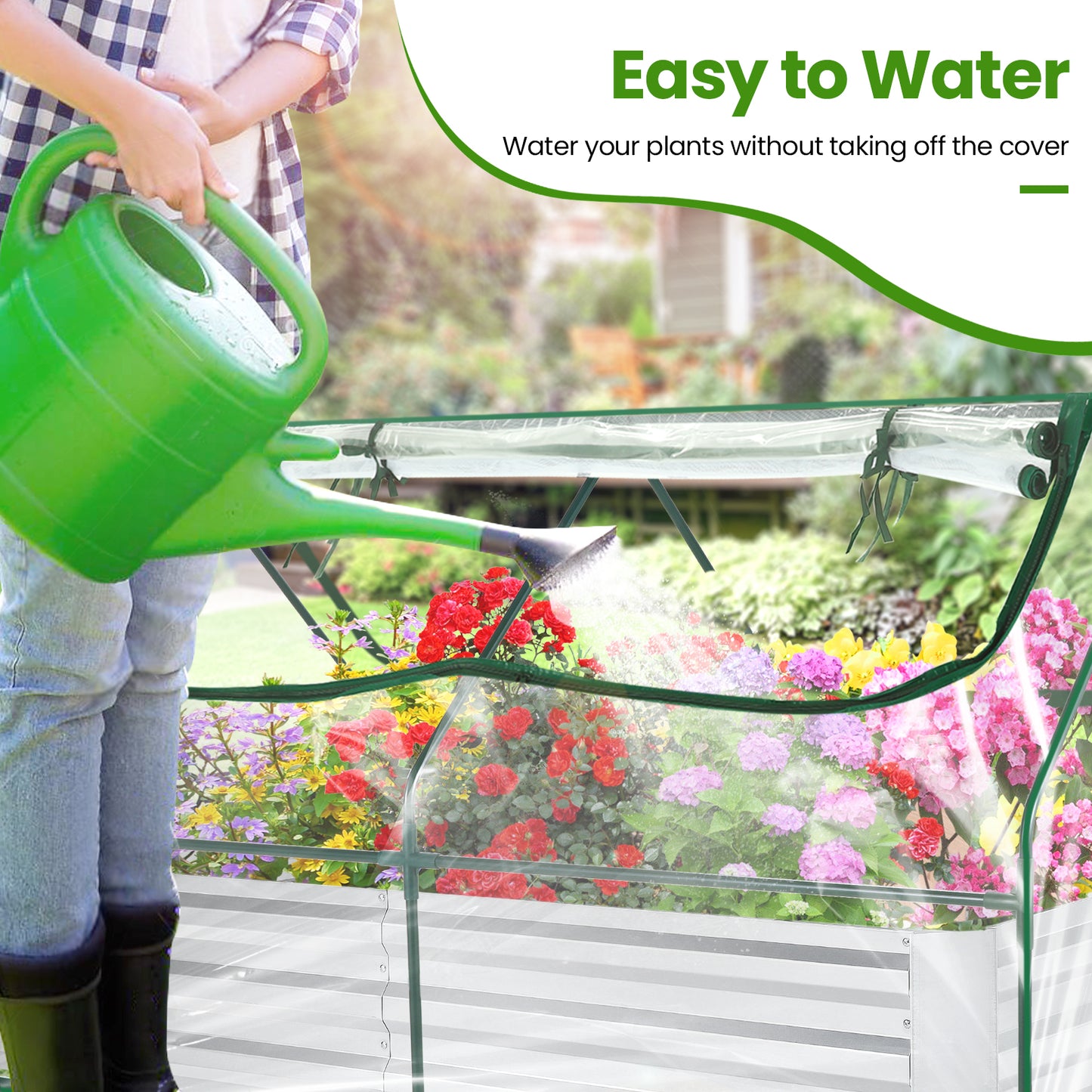 Galvanized Raised Garden Bed With Cover And Greenhouse Kit