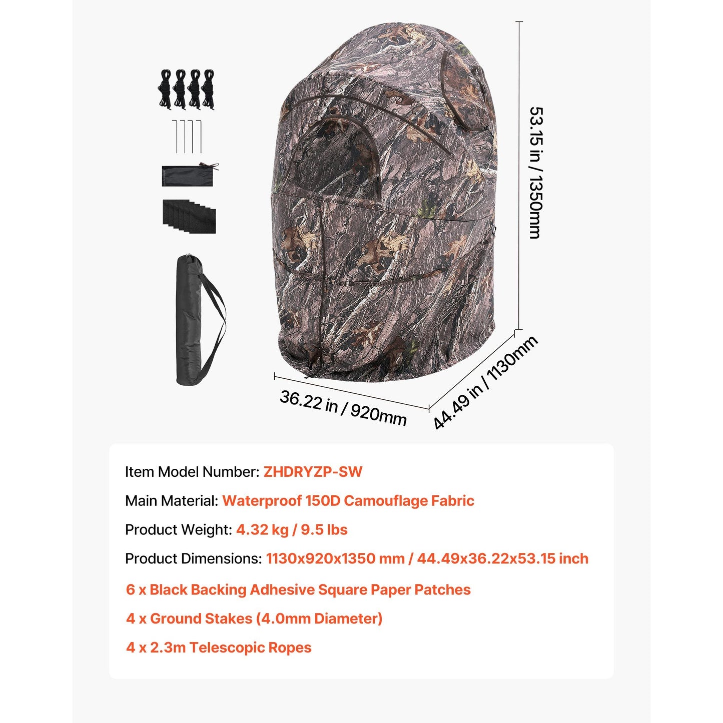 VEVOR Single Person Ground Hunting Blind With Carry Bag