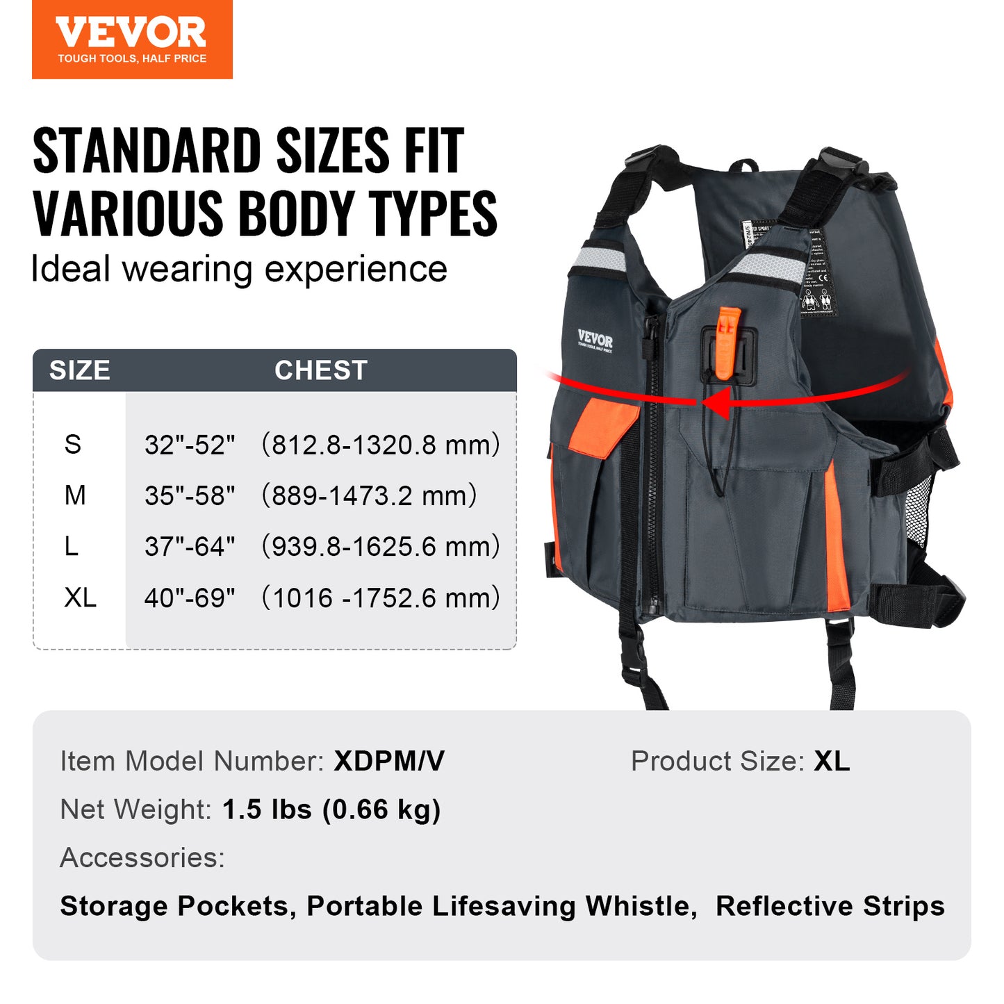 VEVOR Watersports Life Vest PFD 110N Buoyancy Life Jacket