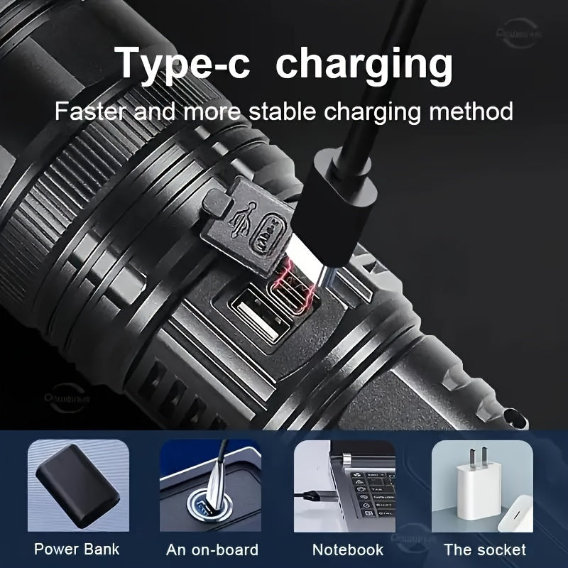 Ultra Bright USB Rechargeable Flashlight Adjustable Focus
