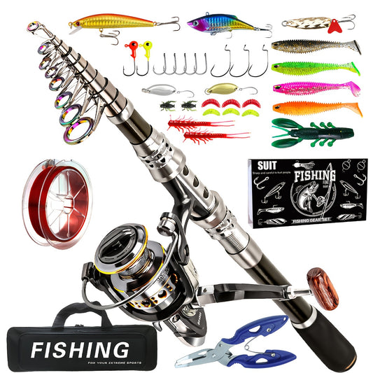 Fishing Kit Beginners Carbon Fiber Telescopic Rod And Reel