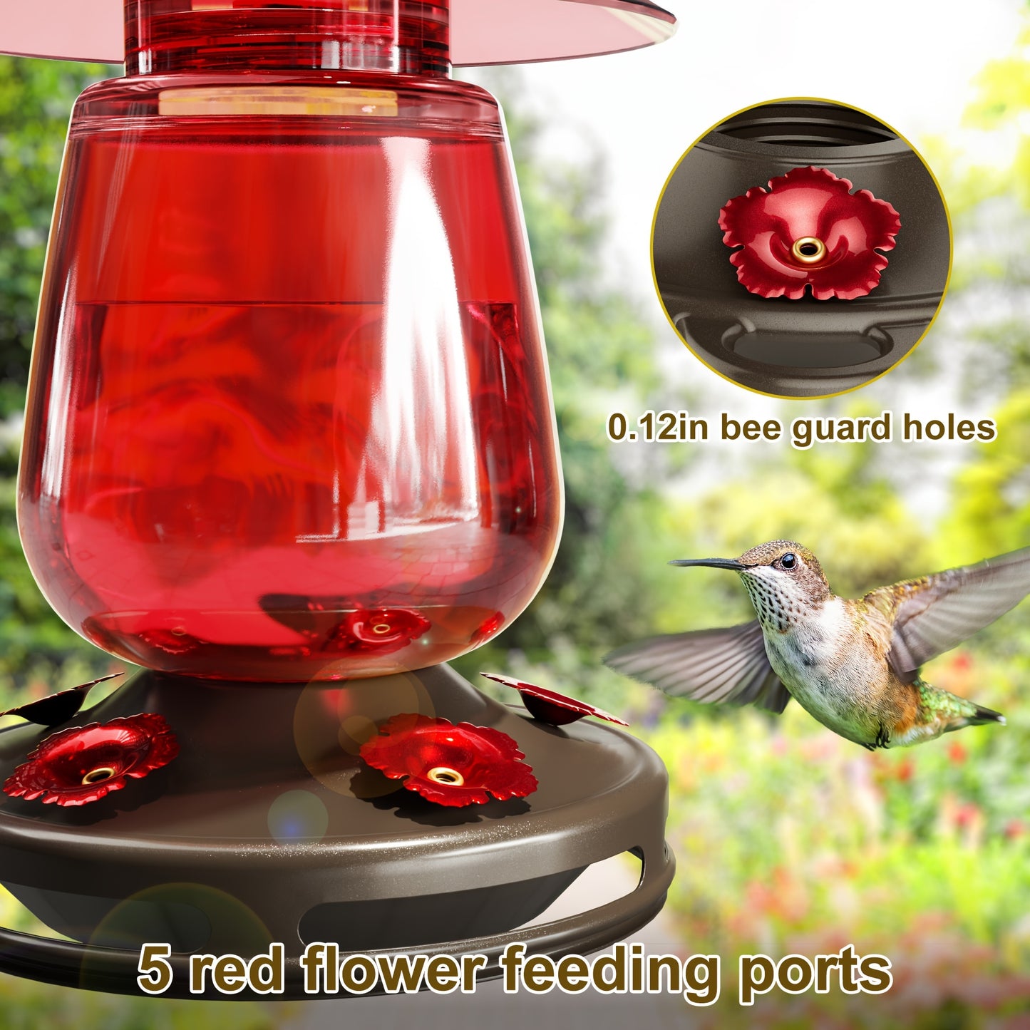 Hummingbird Feeder Glass Design with Flower Feeding Ports - Parry's Picks