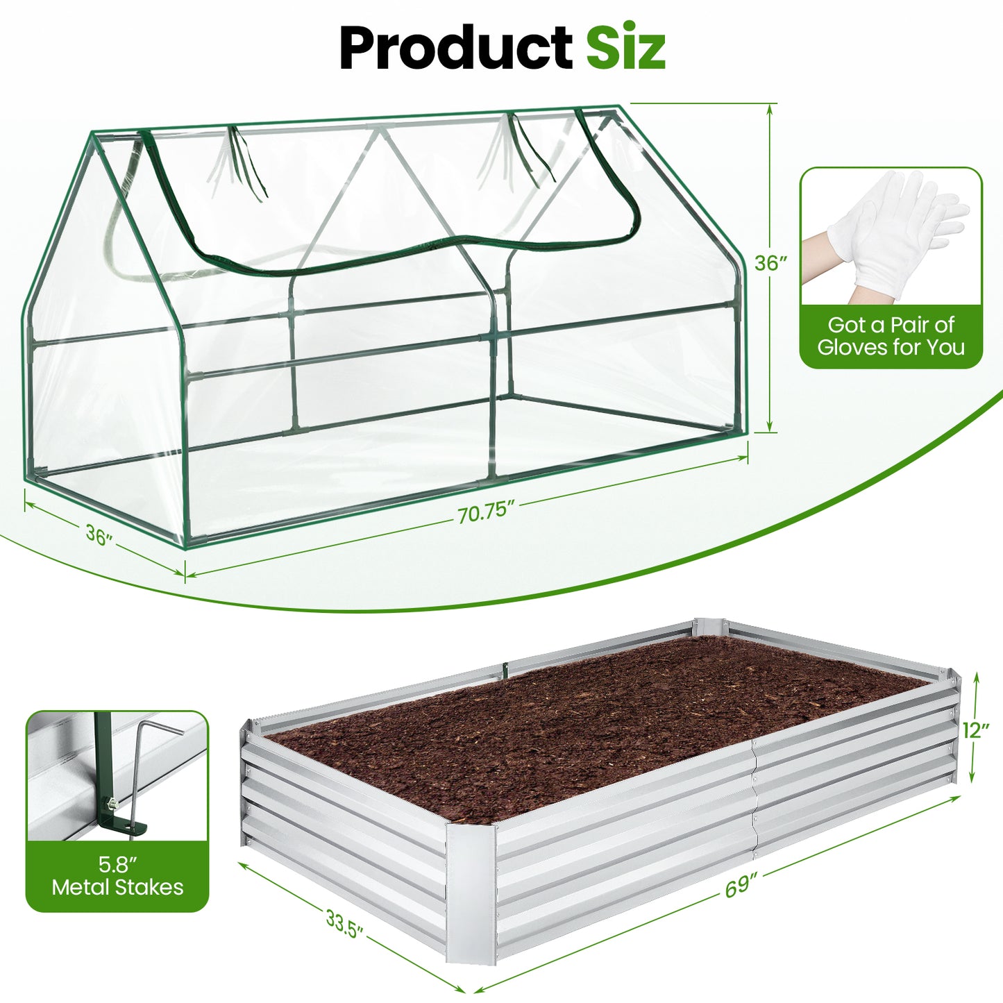 Galvanized Raised Garden Bed With Cover And Greenhouse Kit