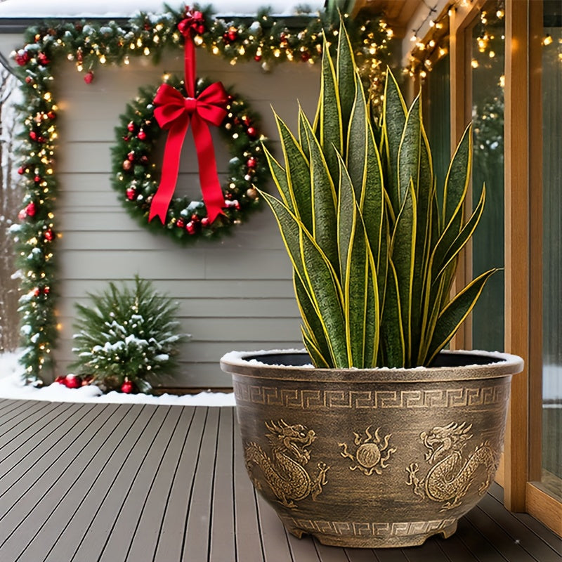 Dragon Pattern Resin Flower Pots With Drainage Holes