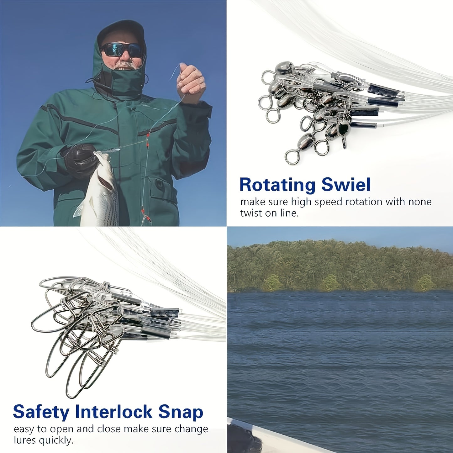 Hi Low Rig Fishing Leaders Stainless Steel Swivel Nylon