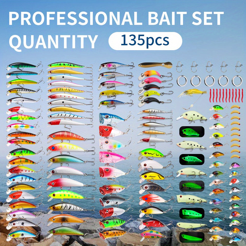 135 Piece Comprehensive Lure Set With VIB Minnow Pencil Crank Popper For Freshwater And Saltwater Fishing