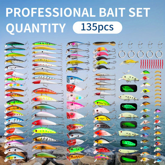 135 Piece Comprehensive Lure Set With VIB Minnow Pencil Crank Popper For Freshwater And Saltwater Fishing