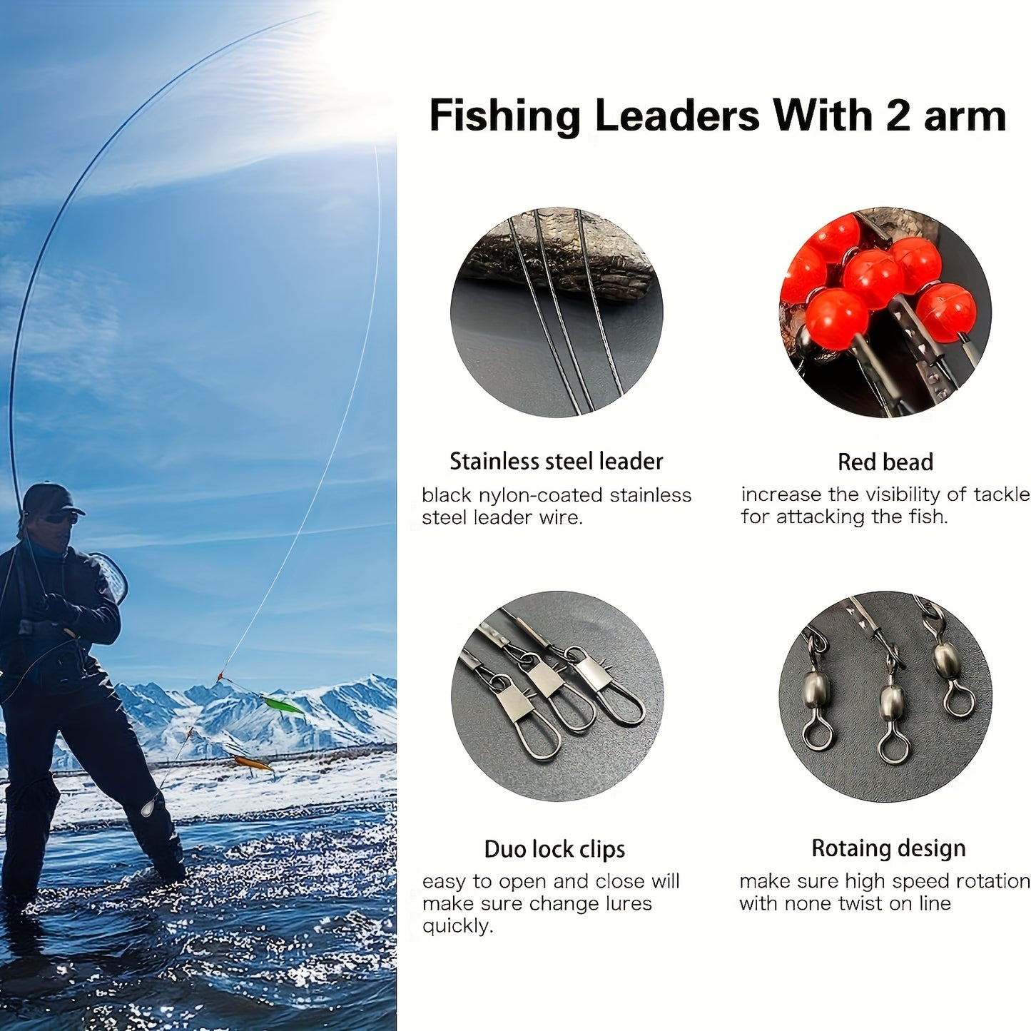 36-Piece Stainless Steel Fishing Leaders Tackle Rigs With Swivels Snaps For Saltwater