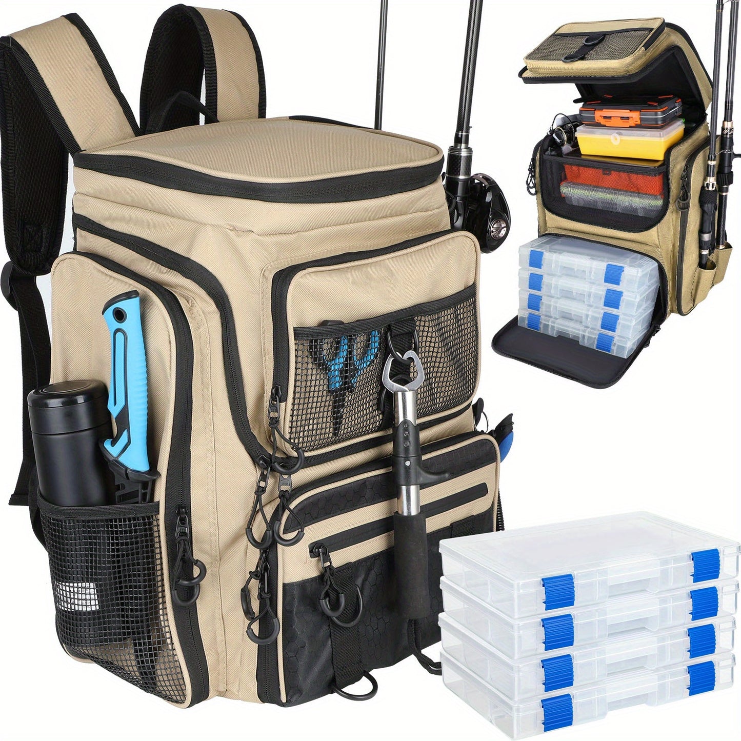 Heavy Duty Fishing Backpack With Insulated Cooler Pockets