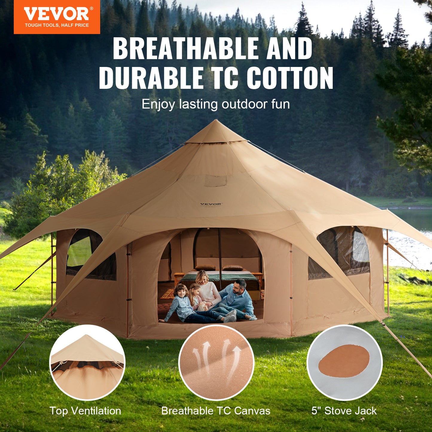 VEVOR Canvas Bell Tent For Camping Family Outdoor Events