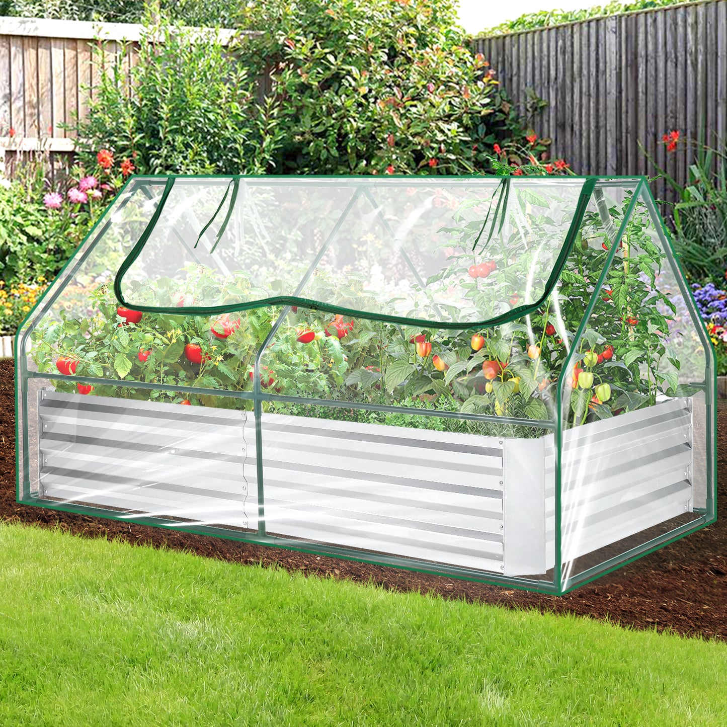 Galvanized Raised Garden Bed With Cover And Greenhouse Kit