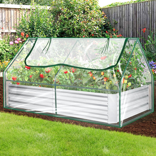 Galvanized Raised Garden Bed With Cover And Greenhouse Kit