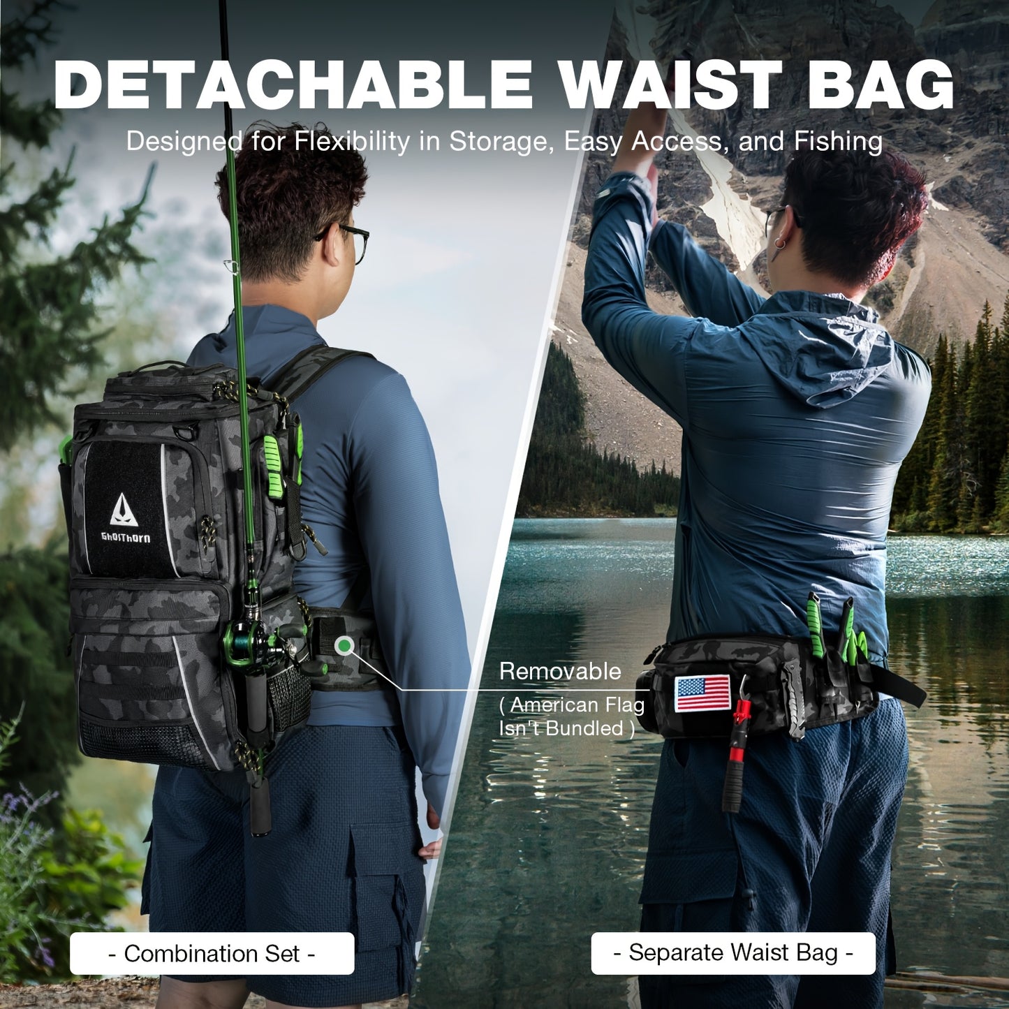 Ghosthorn Fishing Tackle Backpack With TackleBoxes RodHolder