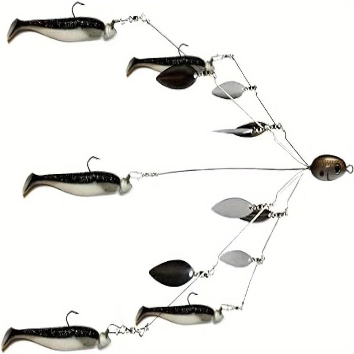 Fully Rigged 5 Arms 8 Bladed Umbrella Rig Bass Lure With Swim Baits And Jig Heads