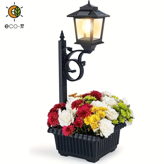 Solar-Powered Garden Street Lamp with Decorative Flower Pot - Parry's Picks