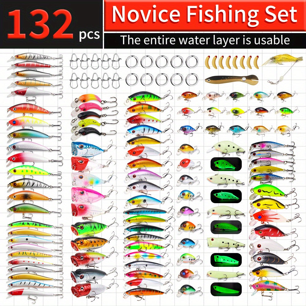 132-Piece Ultimate Saltwater Freshwater Fishing Lure Set With Minnow-VIB-Popper-Durable-ABS-Carbon-Steel