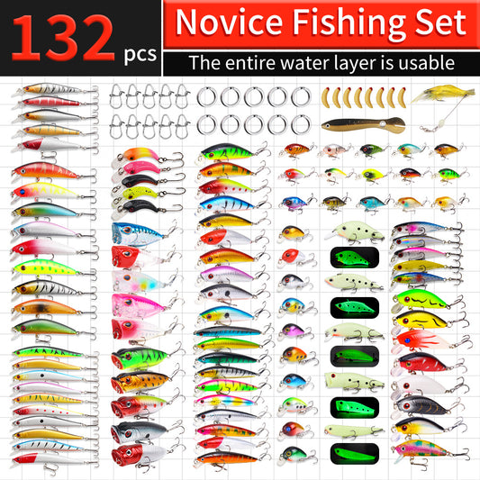 132-Piece Ultimate Saltwater Freshwater Fishing Lure Set With Minnow-VIB-Popper-Durable-ABS-Carbon-Steel