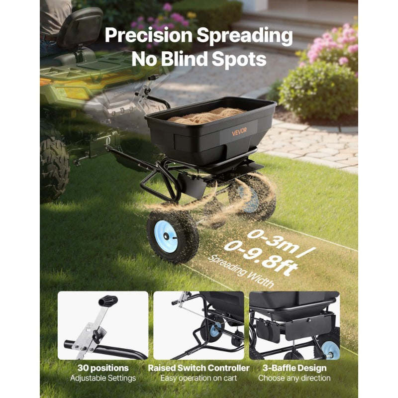TowBehind Backpack Style Lawn Spreader With Terrain Wheels
