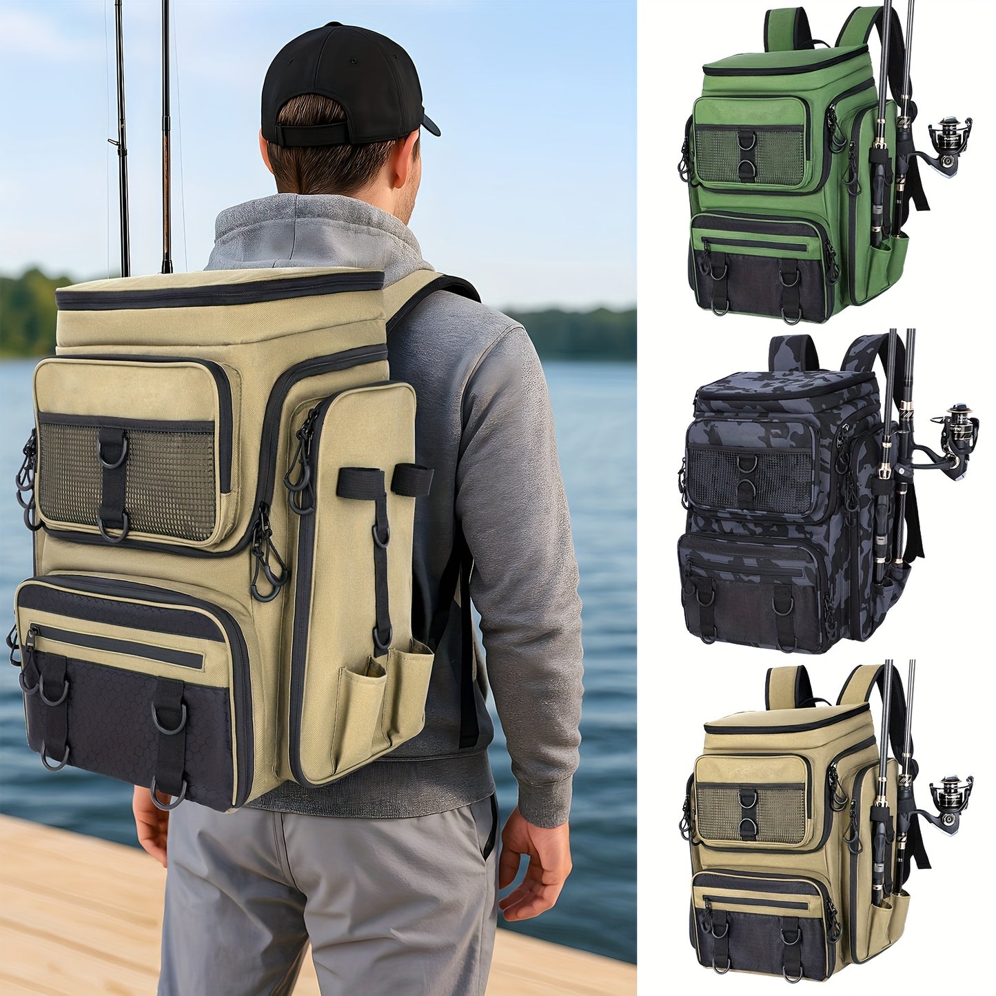 Heavy Duty Fishing Backpack With Insulated Cooler Pockets