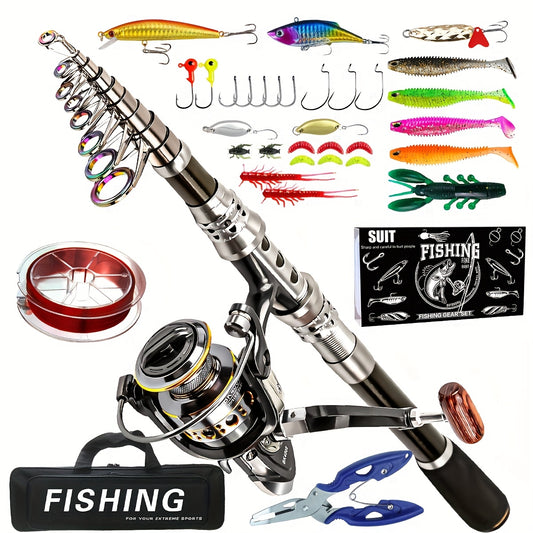 Carbon Fiber Telescopic Fishing Rod And Reel Combo Kit
