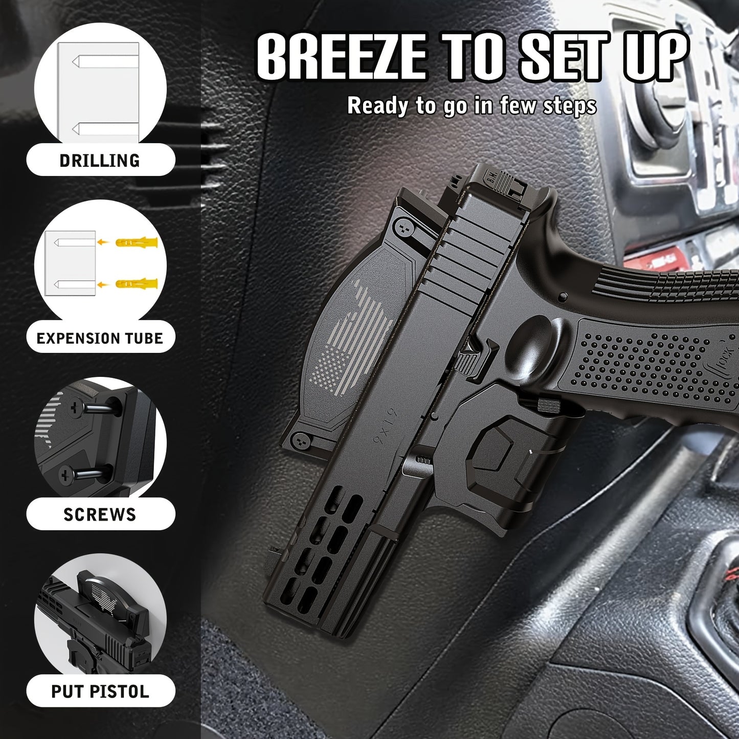 Magnetic Gun Mount for Truck and Vehicle with Trigger Guard
