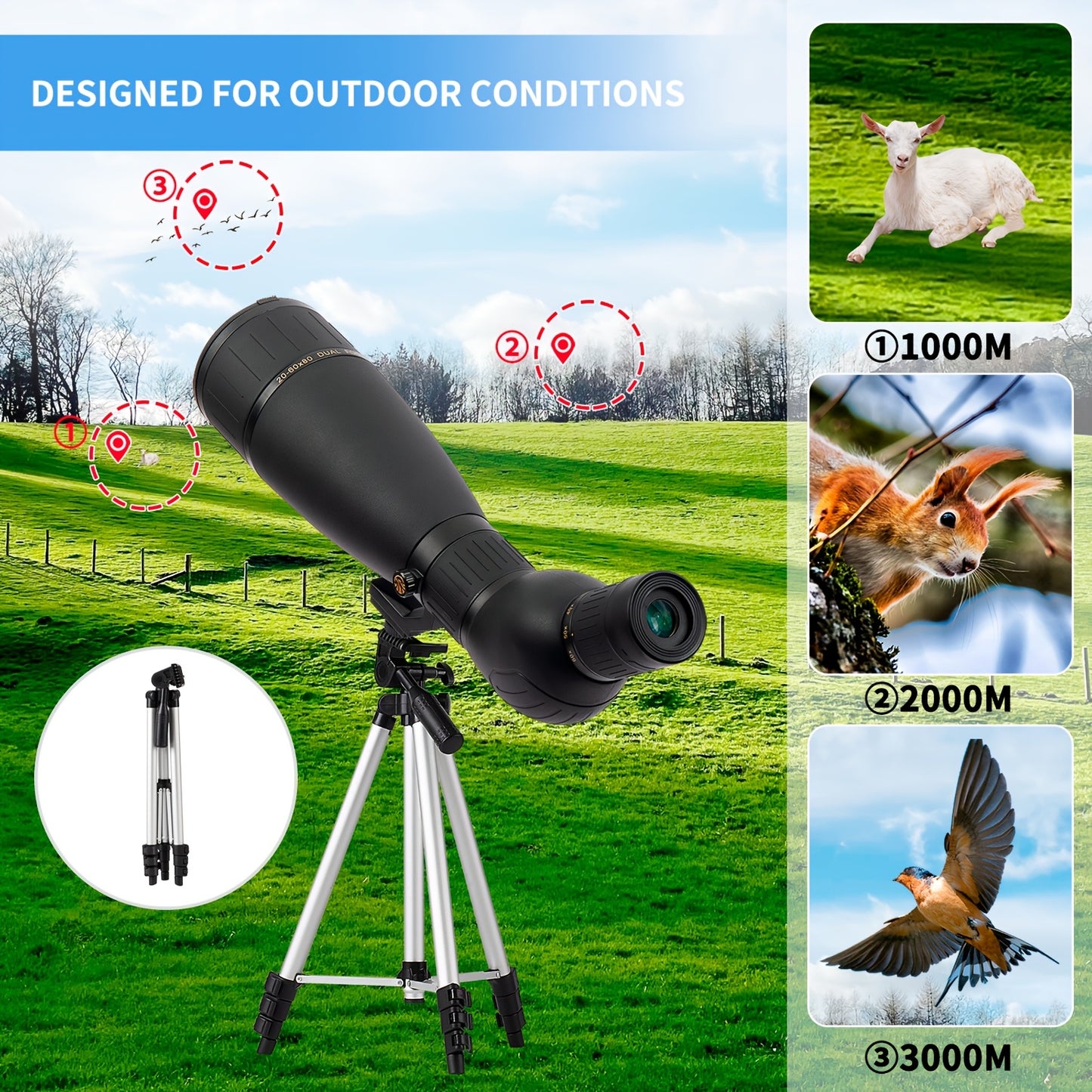 Fetch Falcon Spotting Scope ED Long Range With Tripod