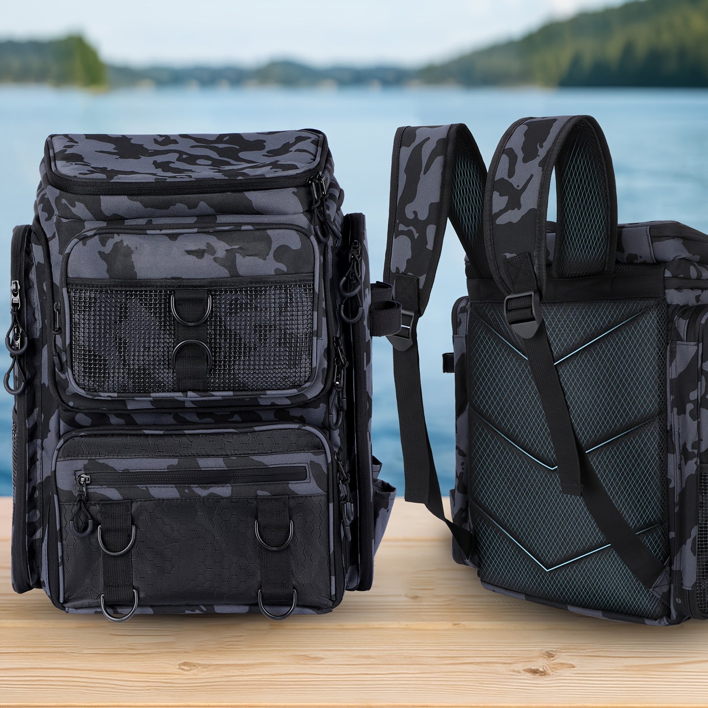 Fishing Backpack With Rod Holders Durable Polyester Bag