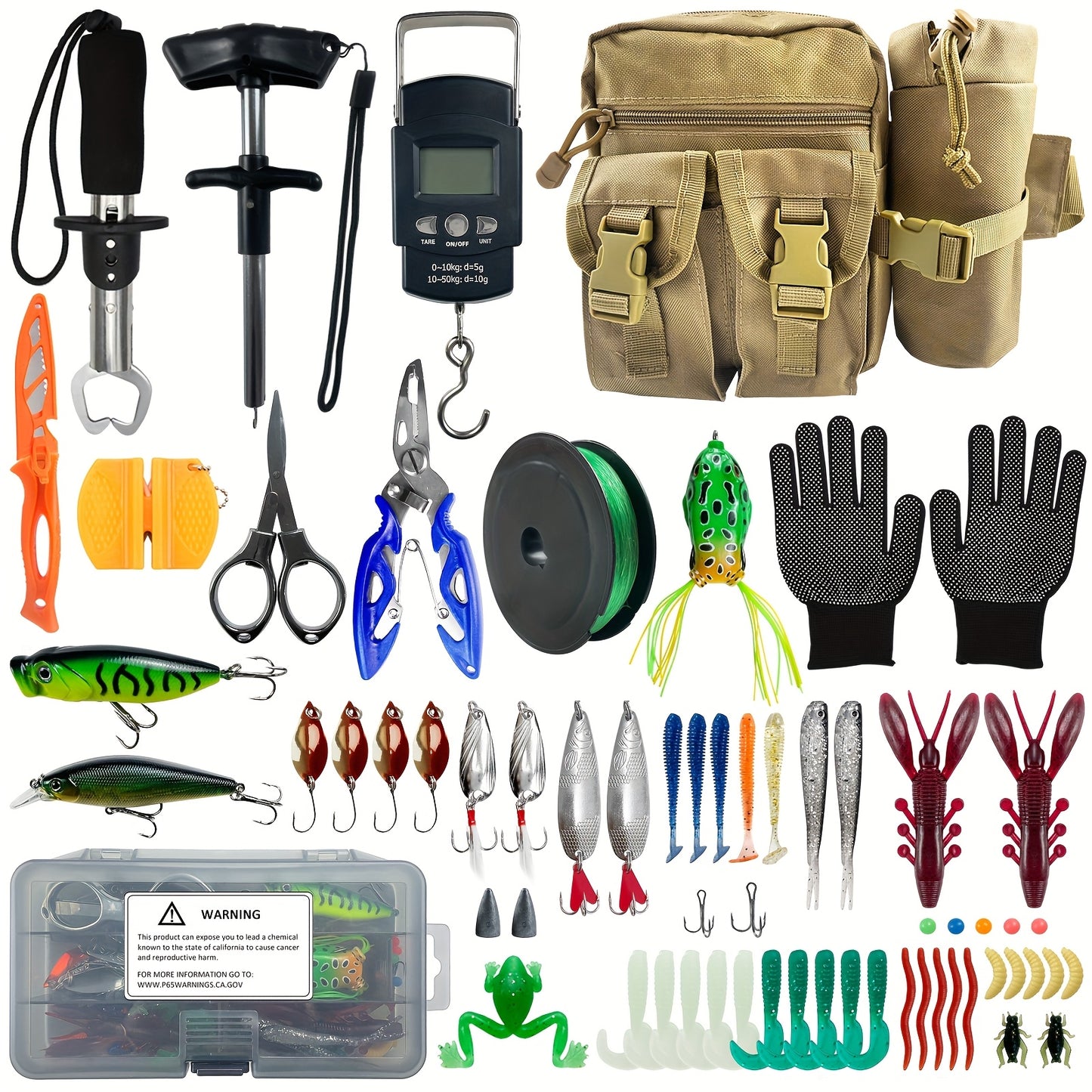 63pcs Fishing Tool Kit With Tackle Bag And Pliers Set