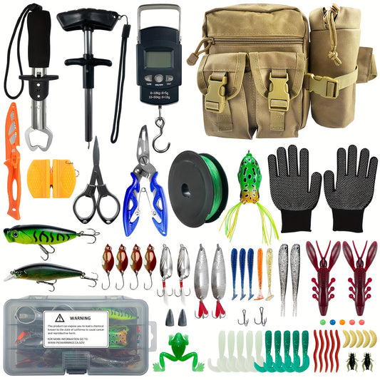 63pcs Fishing Tool Kit With Tackle Bag And Pliers Set