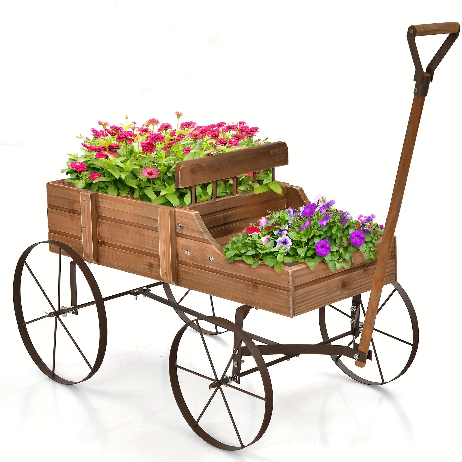 COSTWAY Wooden Garden Planter Wagon with Metal Wheels - Parry's Picks