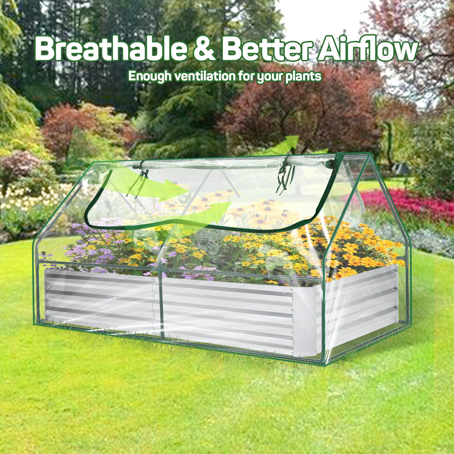 Galvanized Raised Garden Bed With Cover And Greenhouse Kit