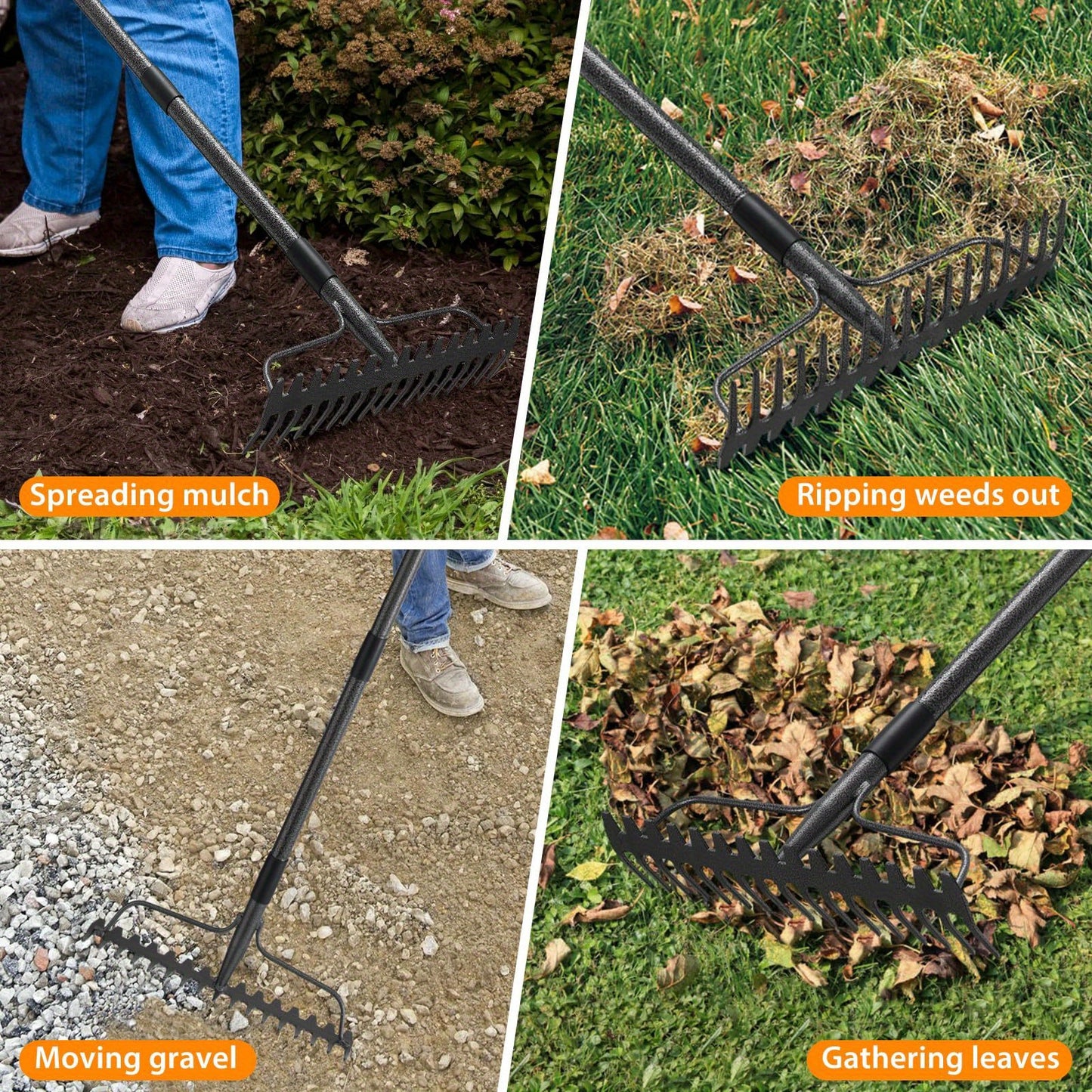 Heavy Duty Garden Rake with 17 Steel Tines for Easy Use - Parry's Picks