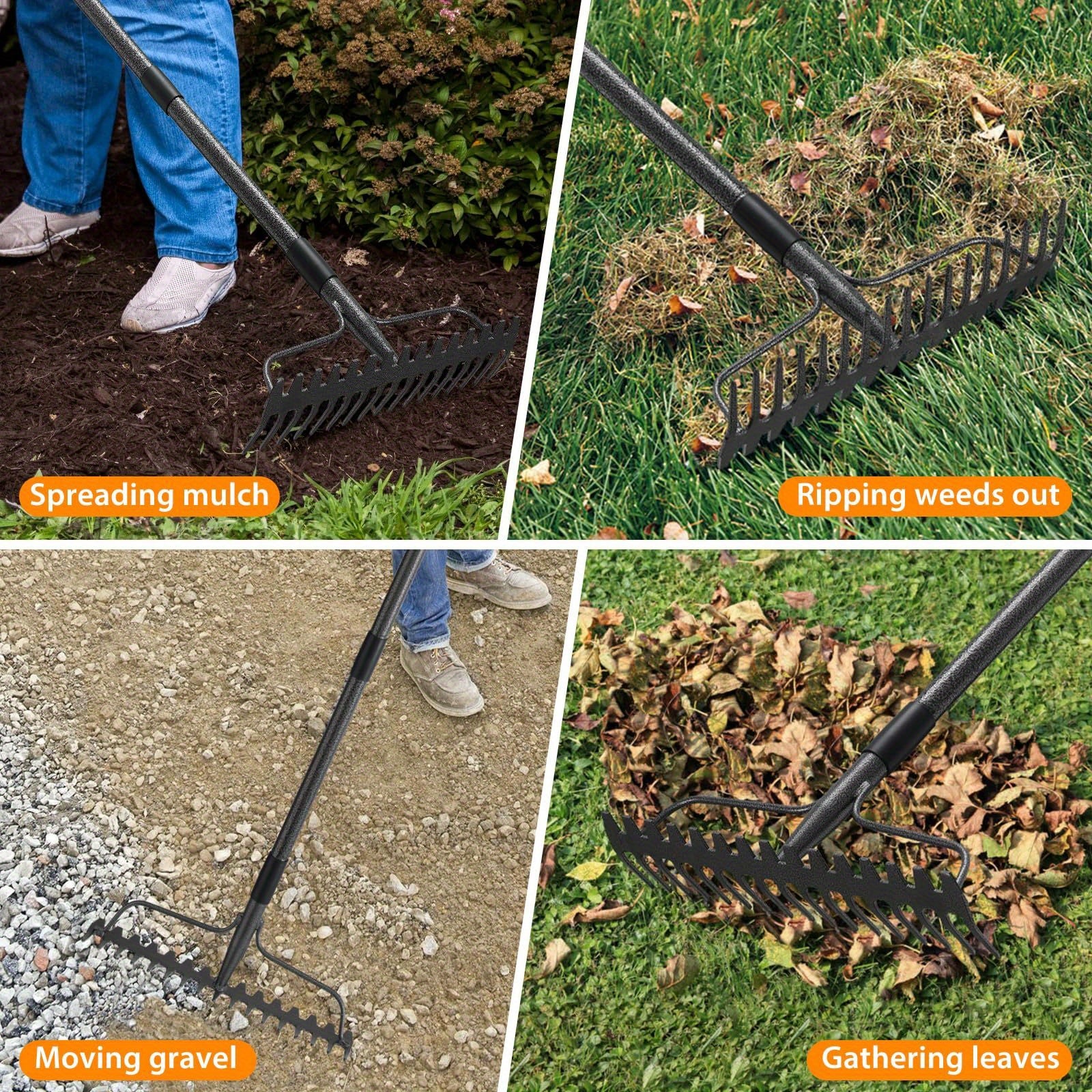 Heavy Duty Garden Rake with 17 Steel Tines for Easy Use - Parry's Picks