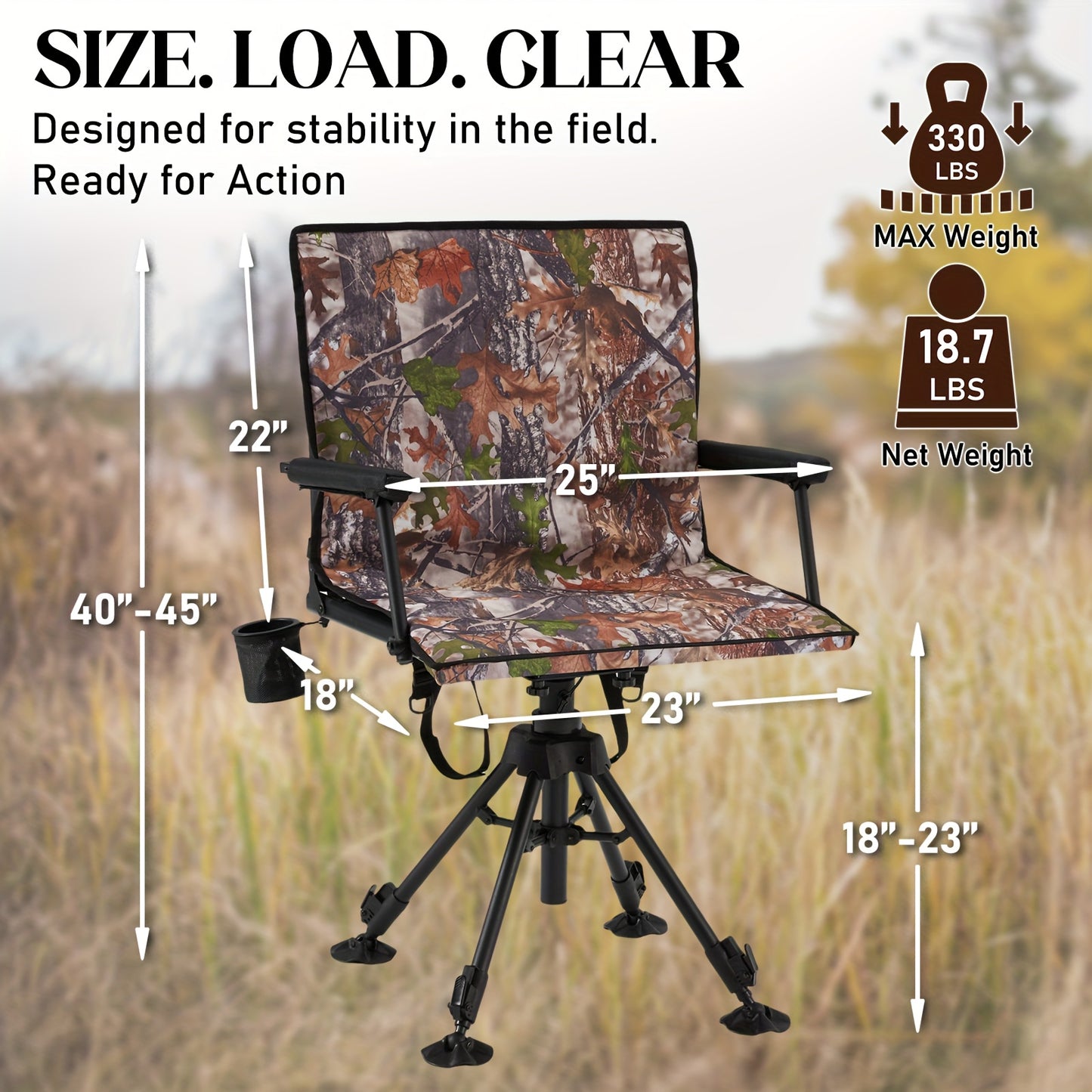 Silent Swivel Camo Hunting Blind Chair Adjustable Height