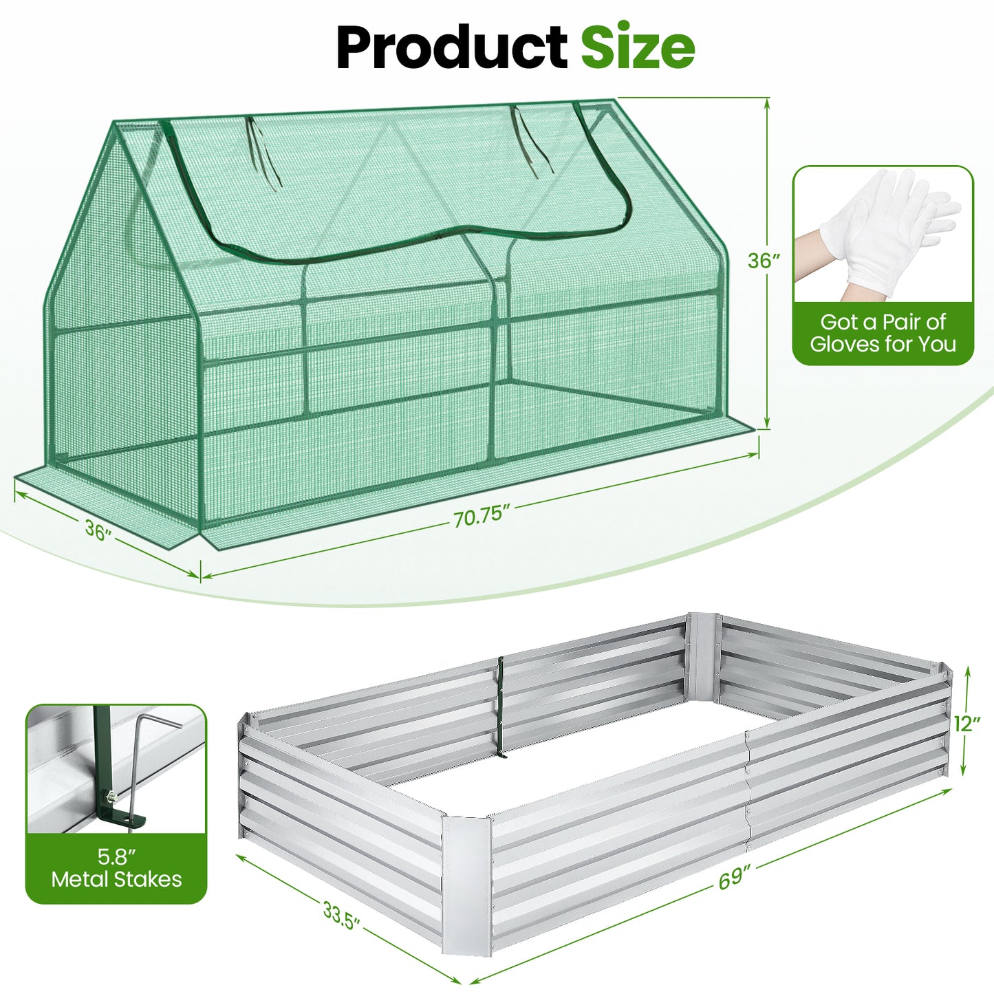 Galvanized Raised Garden Bed With Cover And Greenhouse Kit