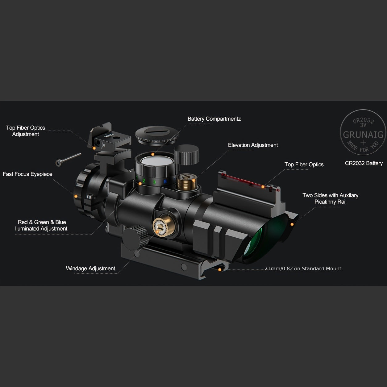 Feyachi Rifle Scope Illuminated Reticle with Sights