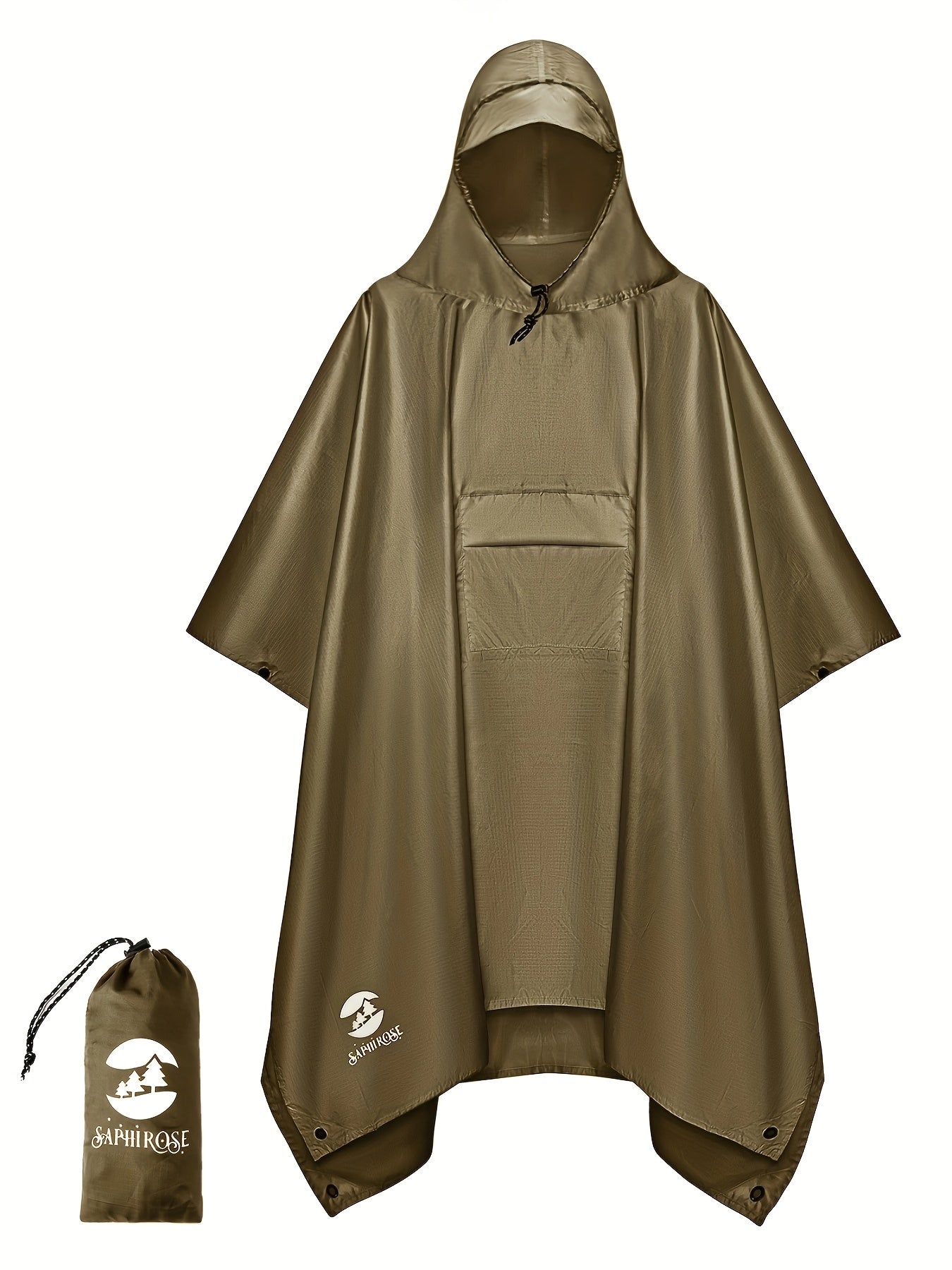 Waterproof Hooded Rain Poncho With Side Pockets For Outdoors