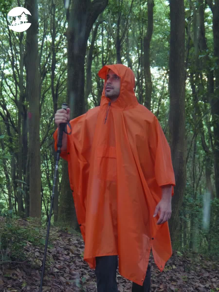 Waterproof Hooded Rain Poncho With Side Pockets For Outdoors